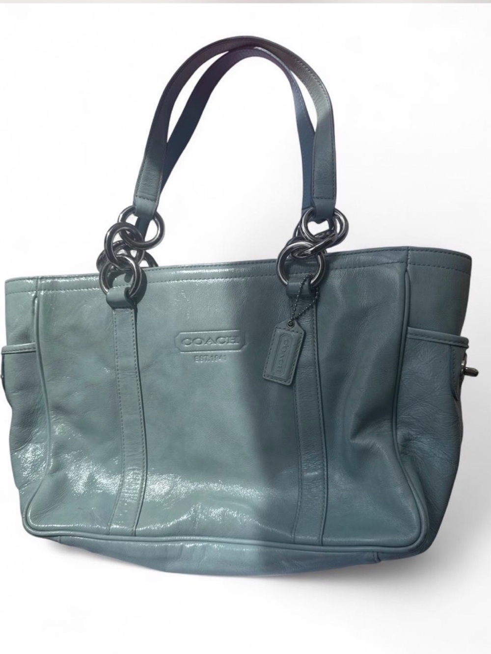 VGT 2009 Coach Gallery East West F12839 Ice Blue Leather Turnlock Shoulder Bag